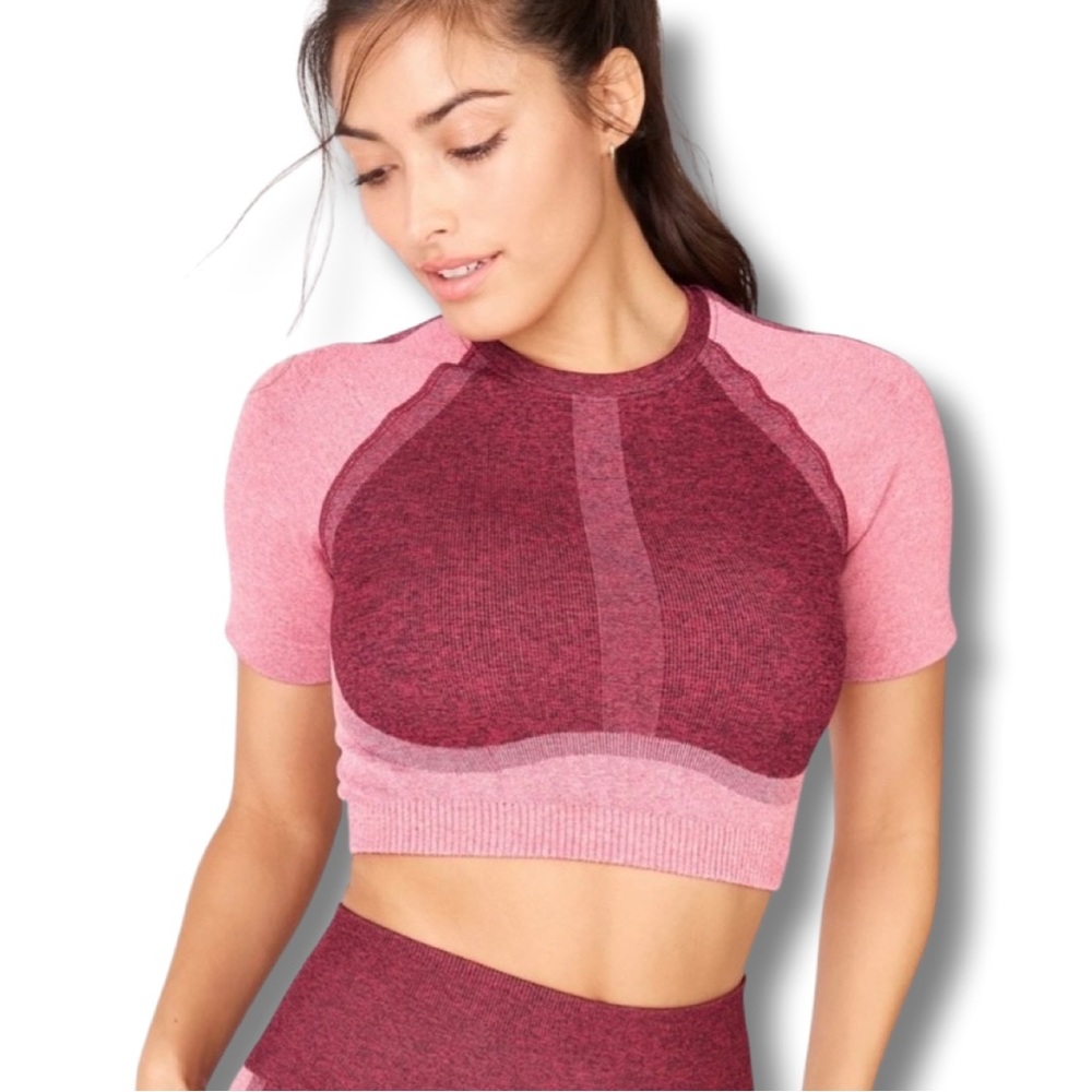 Fabletics Helena Seamless Crop Top in Pink Heather Multi